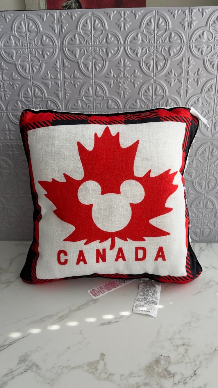 Disney Parks Epcot World Showcase Canada Mickey Icon Maple Leaf Plaid Pillow NWT
